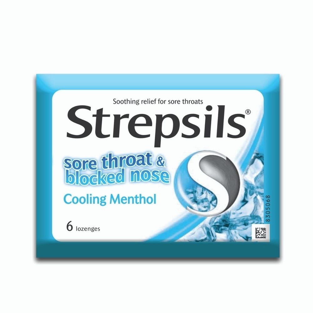  Sore Throat & Blocked Nose Cooling Mentol Lozenges (Soothing Relief for Sore Throats) 6s