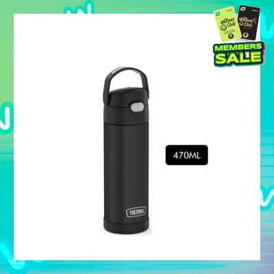 THERMOS F4110S Stainless Steel Vacuum Insulated One-Push Tumbler with Carry Handle (Keeps Drink Cold or Hot) Black 470ml