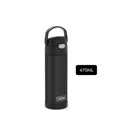 THERMOS F4110S Stainless Steel Vacuum Insulated One-Push Tumbler with Carry Handle (Keeps Drink Cold or Hot) Black 470ml