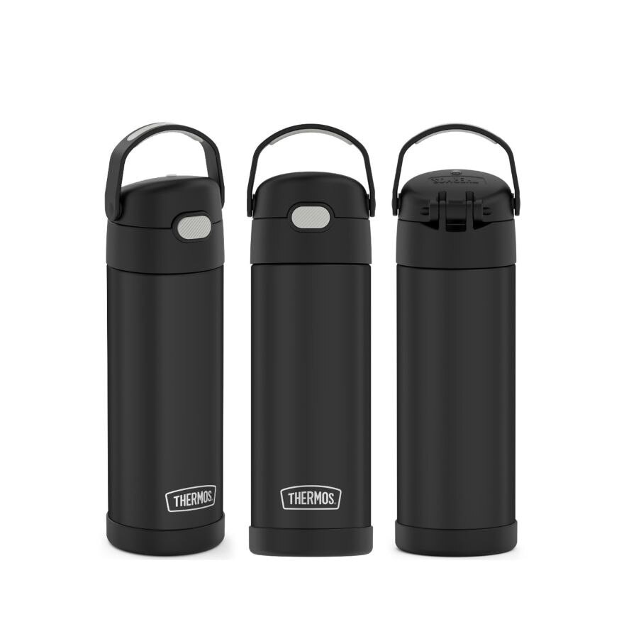 F4110S Stainless Steel Vacuum Insulated One-Push Tumbler with Carry Handle (Keeps Drink Cold or Hot) Black 470ml