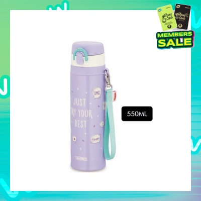 THERMOS JNT-552 Stainless Steel Vacuum Insulated Ultra-Light One-Push Tumbler with Strap (Keeps Drink Cold or Hot) Purple 550ml