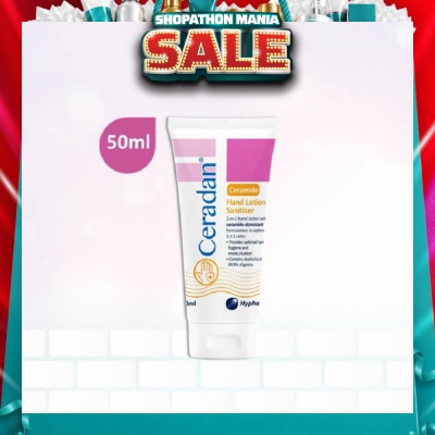 CERADAN - Hand Lotion Sanitizer (Sanitize, Protect & Moisturize + 3:1:1 Ceramide-dominant + For Eczema-prone, Dry & Sensitive Skin) 50ml