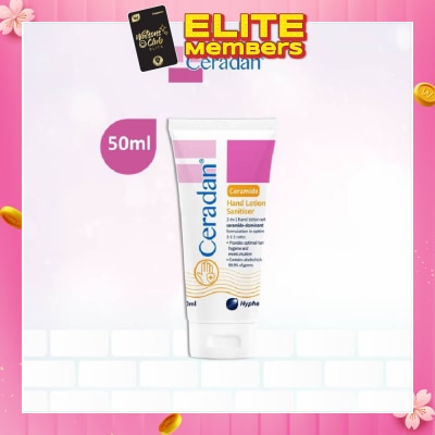 CERADAN Hand Lotion Sanitizer (Sanitize, Protect & Moisturize + 3:1:1 Ceramide-dominant + For Eczema-prone, Dry & Sensitive Skin) 50ml