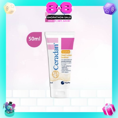 CERADAN - Hand Lotion Sanitizer (Sanitize, Protect & Moisturize + 3:1:1 Ceramide-dominant + For Eczema-prone, Dry & Sensitive Skin) 50ml
