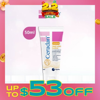 CERADAN Hand Lotion Sanitizer (Sanitize, Protect & Moisturize + 3:1:1 Ceramide-dominant + For Eczema-prone, Dry & Sensitive Skin) 50ml