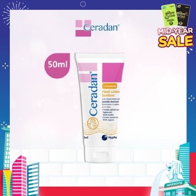 CERADAN Hand Lotion Sanitizer (Sanitize, Protect & Moisturize + 3:1:1 Ceramide-dominant + For Eczema-prone, Dry & Sensitive Skin) 50ml