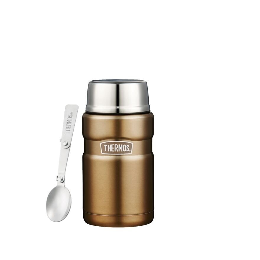 SK-3020 Stainless Steel Vacuum Insulated Food Jar with Folding Spoon (Keeps Content Cold or Hot) Gold 710ml