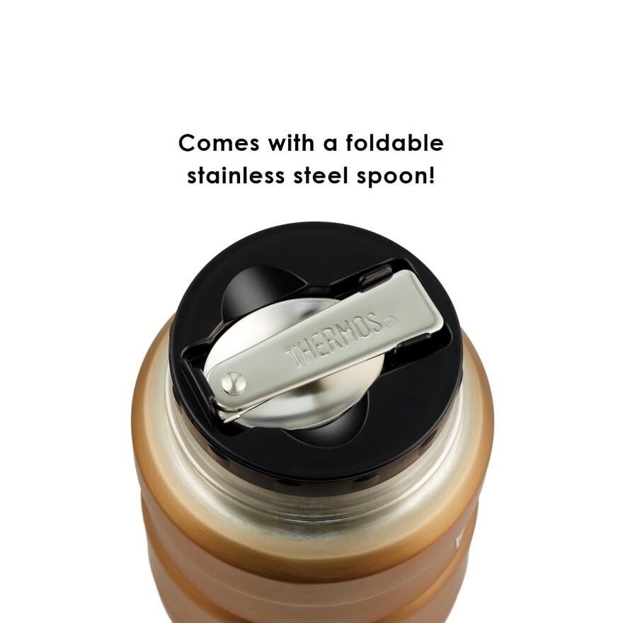 SK-3020 Stainless Steel Vacuum Insulated Food Jar with Folding Spoon (Keeps Content Cold or Hot) Gold 710ml