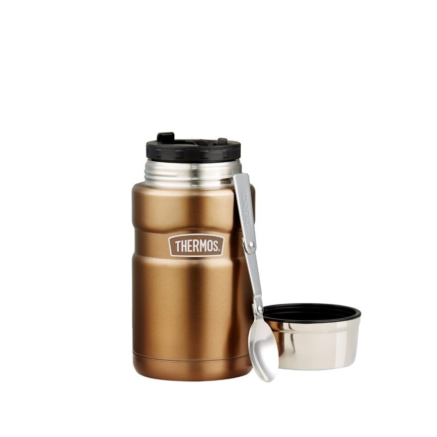 SK-3020 Stainless Steel Vacuum Insulated Food Jar with Folding Spoon (Keeps Content Cold or Hot) Gold 710ml