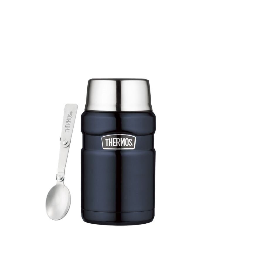 SK-3020 Stainless Steel Vacuum Insulated Food Jar with Folding Spoon (Keeps Content Cold or Hot) Midnight Blue 710ml