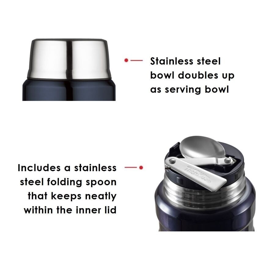 SK-3020 Stainless Steel Vacuum Insulated Food Jar with Folding Spoon (Keeps Content Cold or Hot) Midnight Blue 710ml