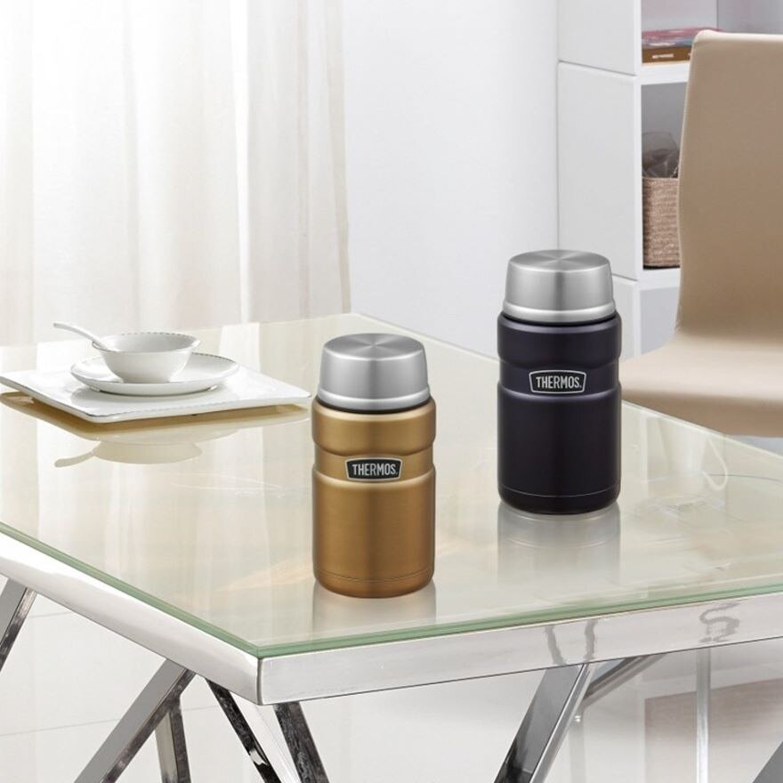 SK-3020 Stainless Steel Vacuum Insulated Food Jar with Folding Spoon (Keeps Content Cold or Hot) Midnight Blue 710ml