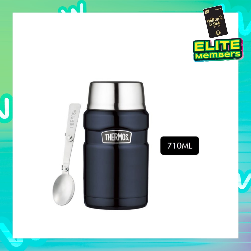 SK-3020 Stainless Steel Vacuum Insulated Food Jar with Folding Spoon (Keeps Content Cold or Hot) Midnight Blue 710ml