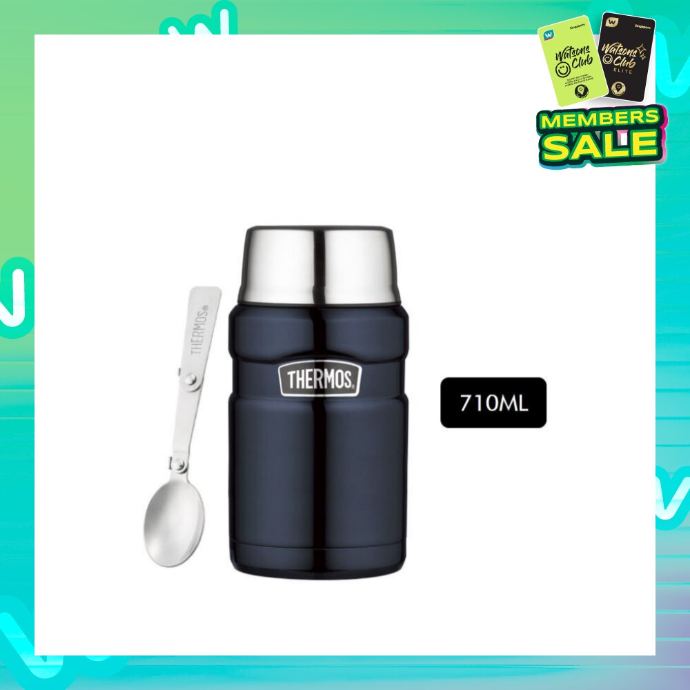 SK-3020 Stainless Steel Vacuum Insulated Food Jar with Folding Spoon (Keeps Content Cold or Hot) Midnight Blue 710ml