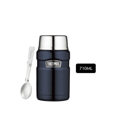 THERMOS SK-3020 Stainless Steel Vacuum Insulated Food Jar with Folding Spoon (Keeps Content Cold or Hot) Midnight Blue 710ml