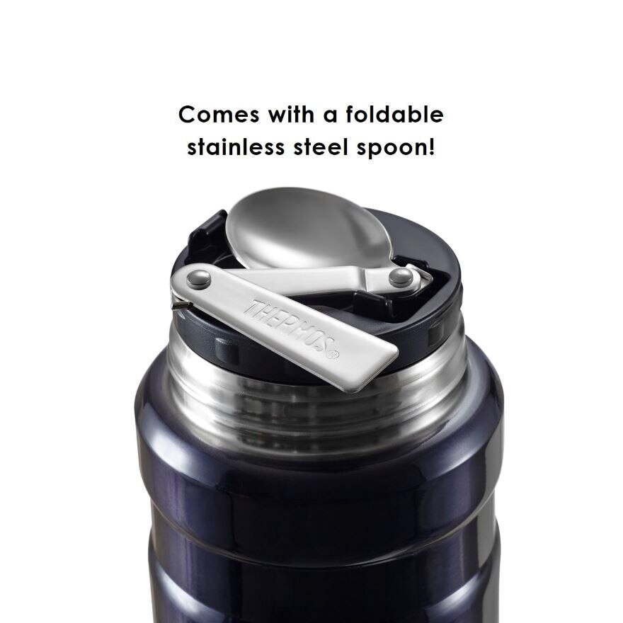 SK-3020 Stainless Steel Vacuum Insulated Food Jar with Folding Spoon (Keeps Content Cold or Hot) Midnight Blue 710ml