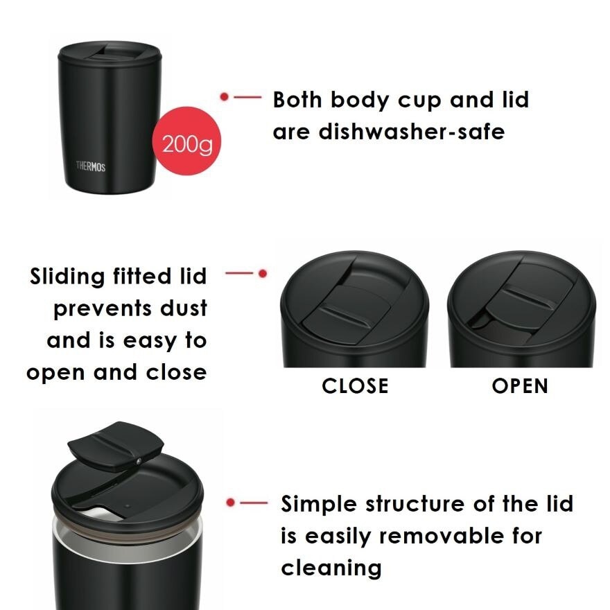 JDP-300 Stainless Steel Vacuum Insulated Dishwasher-safe Tumbler Cup with Lid (Keeps Drink Cold or Hot Up to 2 Hours) Black 300ml