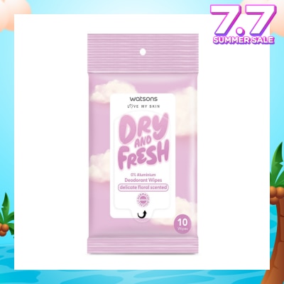 WATSONS Dry And Fresh Deodorant Wipes Delicate Floral Scented (0% Aluminium, Dermatologically Tested) 10s