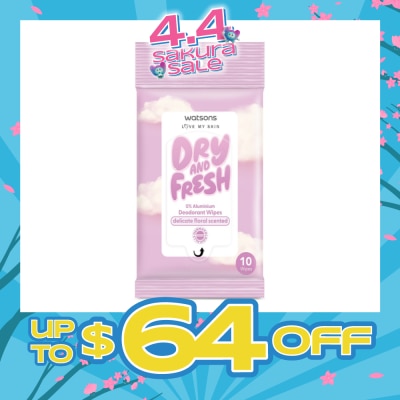 WATSONS - Dry And Fresh Deodorant Wipes Delicate Floral Scented (0% Aluminium, Dermatologically Tested) 10s