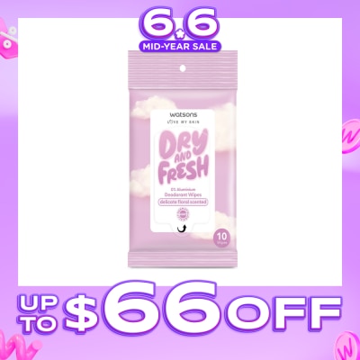 WATSONS - Dry And Fresh Deodorant Wipes Delicate Floral Scented (0% Aluminium, Dermatologically Tested) 10s