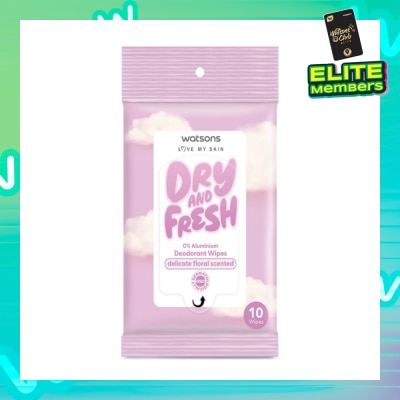 WATSONS Dry And Fresh Deodorant Wipes Delicate Floral Scented (0% Aluminium, Dermatologically Tested) 10s