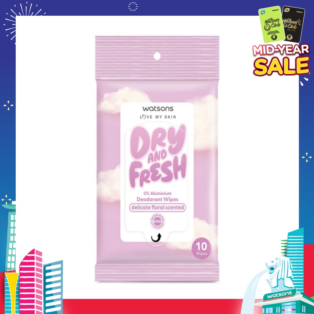Dry And Fresh Deodorant Wipes Delicate Floral Scented (0% Aluminium, Dermatologically Tested) 10s