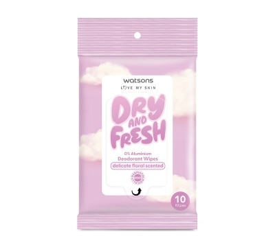 WATSONS Dry And Fresh Deodorant Wipes Delicate Floral Scented (0% Aluminium, Dermatologically Tested) 10s