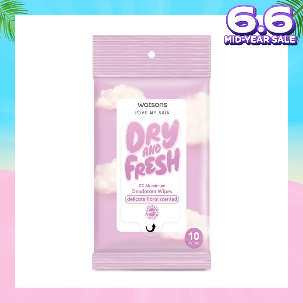 Dry And Fresh Deodorant Wipes Delicate Floral Scented (0% Aluminium, Dermatologically Tested) 10s