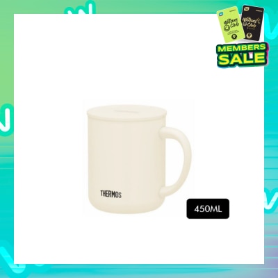THERMOS JDG-451C Stainless Steel Vacuum Insulated Mug with Handle and Lid (Keeps Drink Cold or Hot Up to 2 Hours) Milk White 450ml