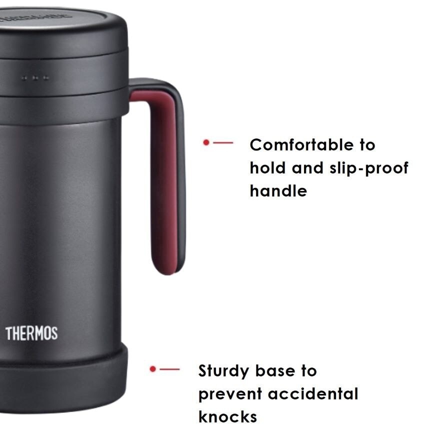 TCMF-501 Stainless Steel Vacuum Insulated Mug with Handle and Strainer (Keeps Drink Cold or Hot) Black 500ml