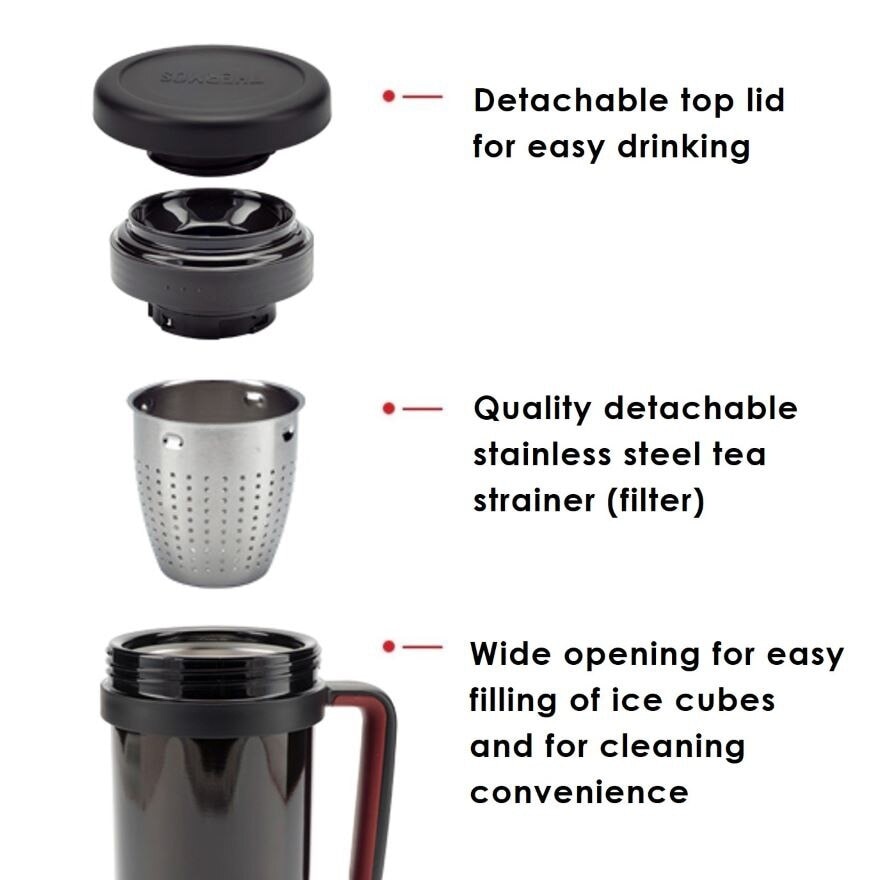 TCMF-501 Stainless Steel Vacuum Insulated Mug with Handle and Strainer (Keeps Drink Cold or Hot) Black 500ml