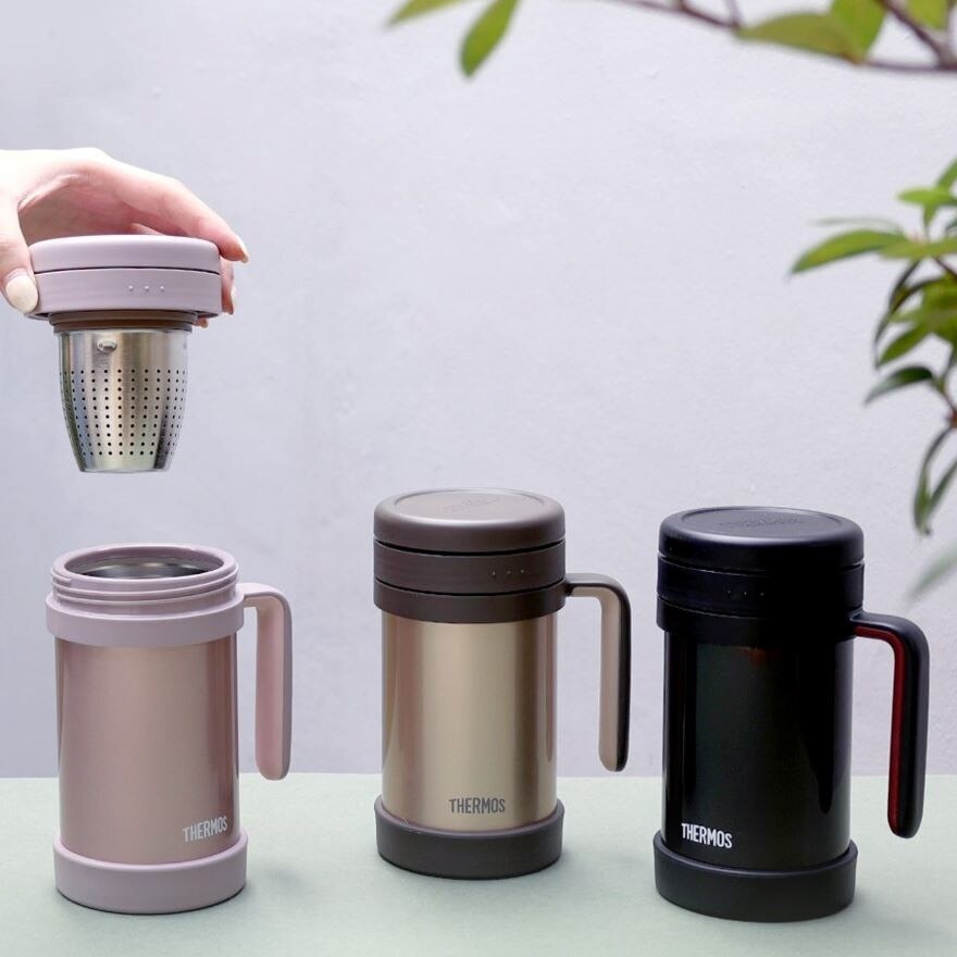 TCMF-501 Stainless Steel Vacuum Insulated Mug with Handle and Strainer (Keeps Drink Cold or Hot) Black 500ml