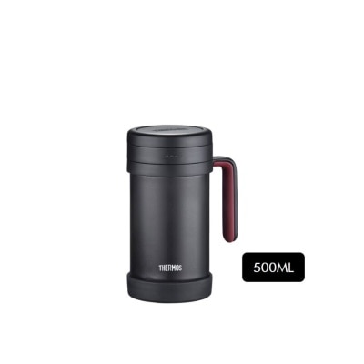 THERMOS TCMF-501 Stainless Steel Vacuum Insulated Mug with Handle and Strainer (Keeps Drink Cold or Hot) Black 500ml