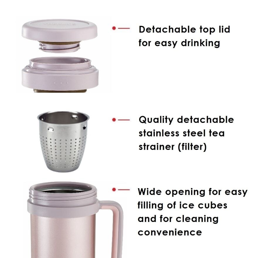 TCMF-501 Stainless Steel Vacuum Insulated Mug with Handle and Strainer (Keeps Drink Cold or Hot) Cacao 500ml