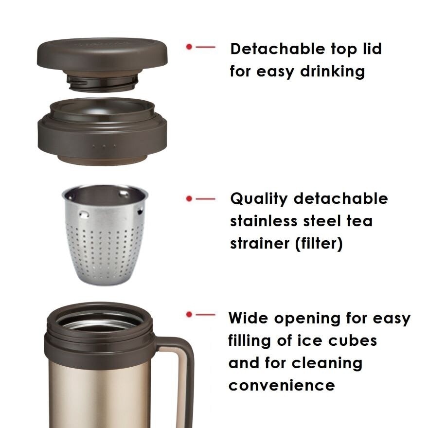 TCMF-501 Stainless Steel Vacuum Insulated Mug with Handle and Strainer (Keeps Drink Cold or Hot) Gold 500ml