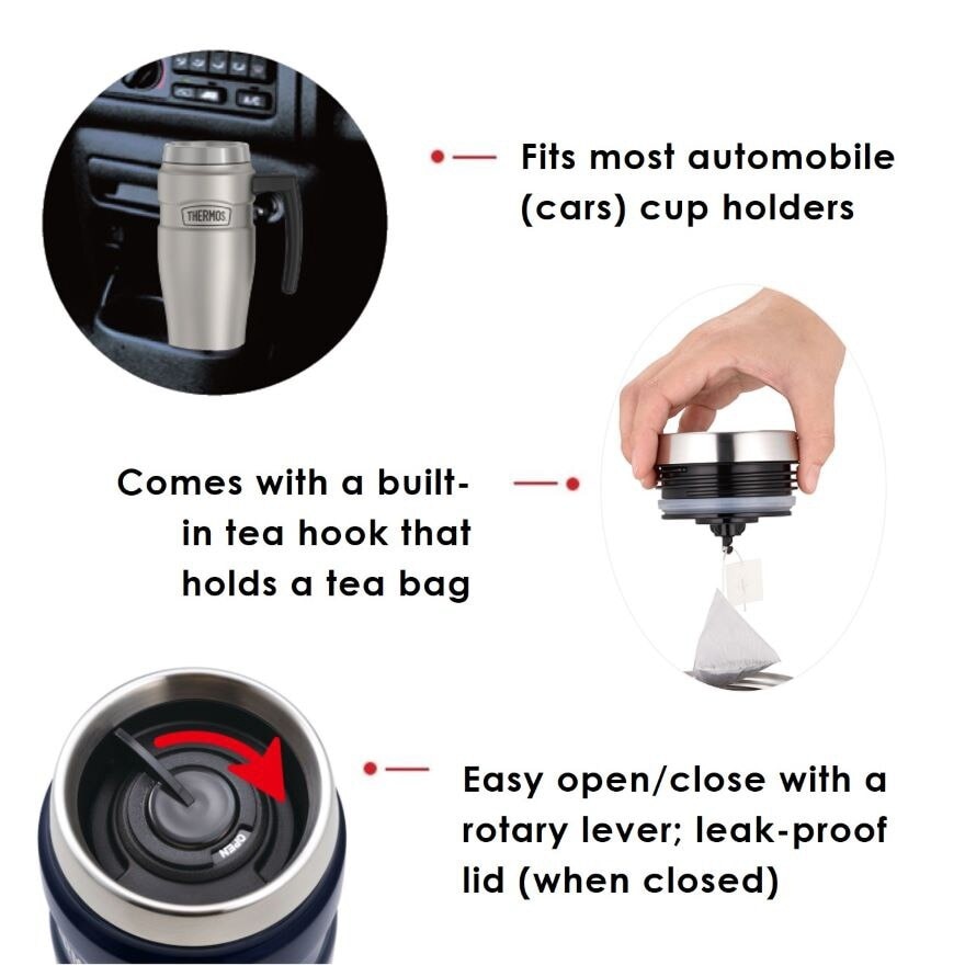 SK-1000 Vacuum Insulated Stainless King Travel Mug with Handle (Keeps Drink Cold or Hot) Matte Steel 470ml