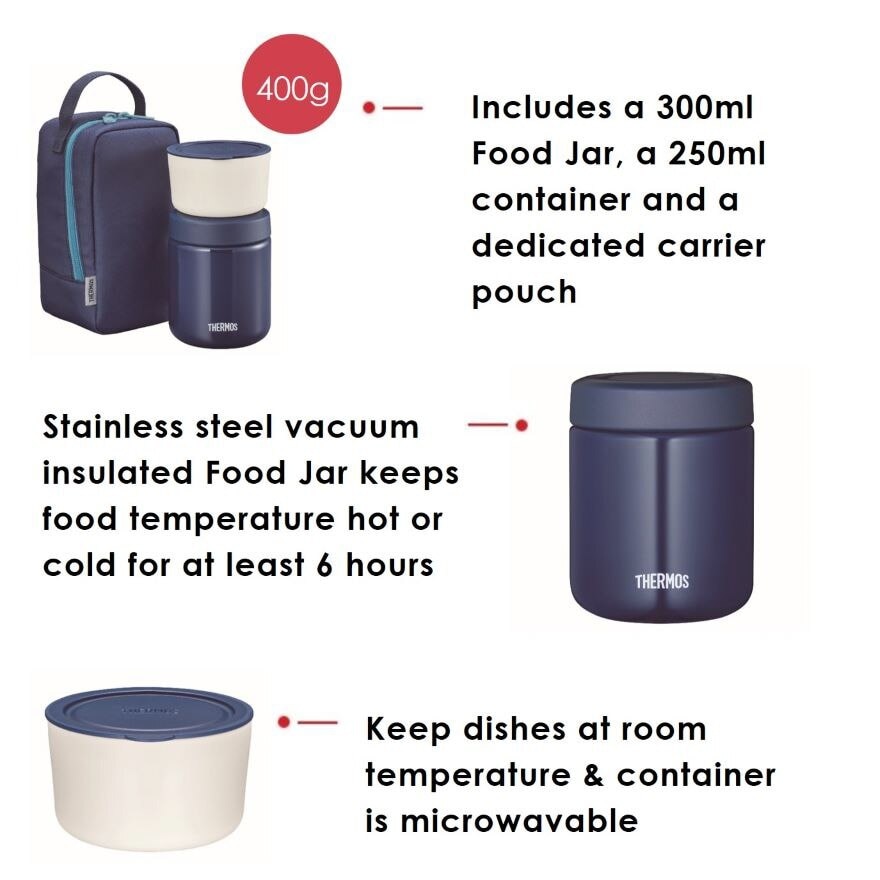 JBY-551 Lunch Set consists Food Jar 300ml + Microwave-Safe Container 250ml + Carrier Bag Navy 1s