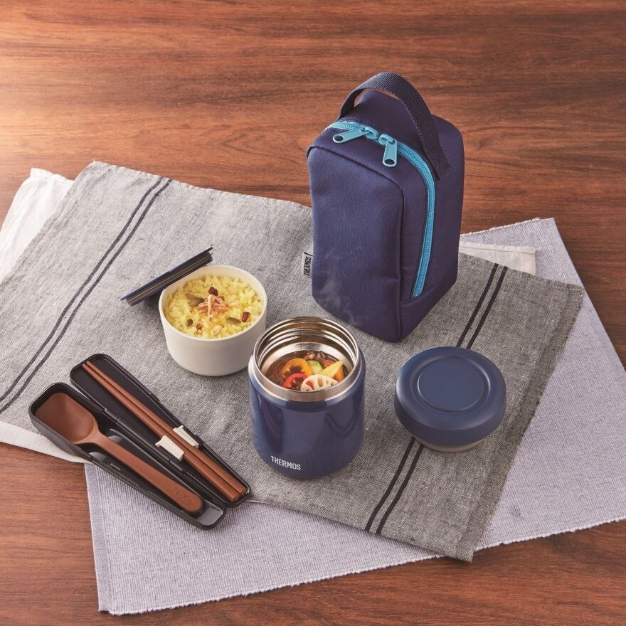 JBY-551 Lunch Set consists Food Jar 300ml + Microwave-Safe Container 250ml + Carrier Bag Navy 1s