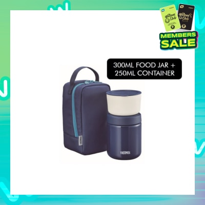 THERMOS JBY-551 Lunch Set consists Food Jar 300ml + Microwave-Safe Container 250ml + Carrier Bag Navy 1s