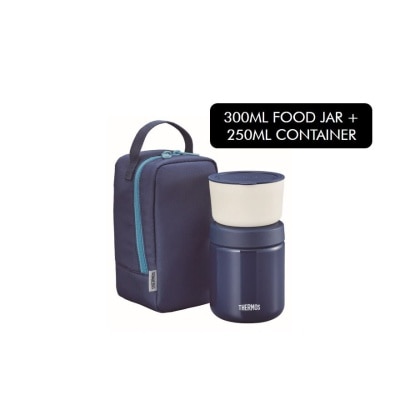 THERMOS JBY-551 Lunch Set consists Food Jar 300ml + Microwave-Safe Container 250ml + Carrier Bag Navy 1s