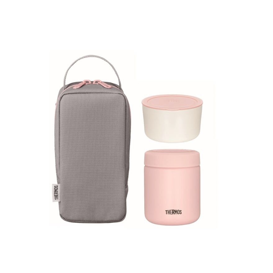 JBY-551 Lunch Set consists Food Jar 300ml + Microwave-Safe Container 250ml + Carrier Bag Pink-Gray 1s