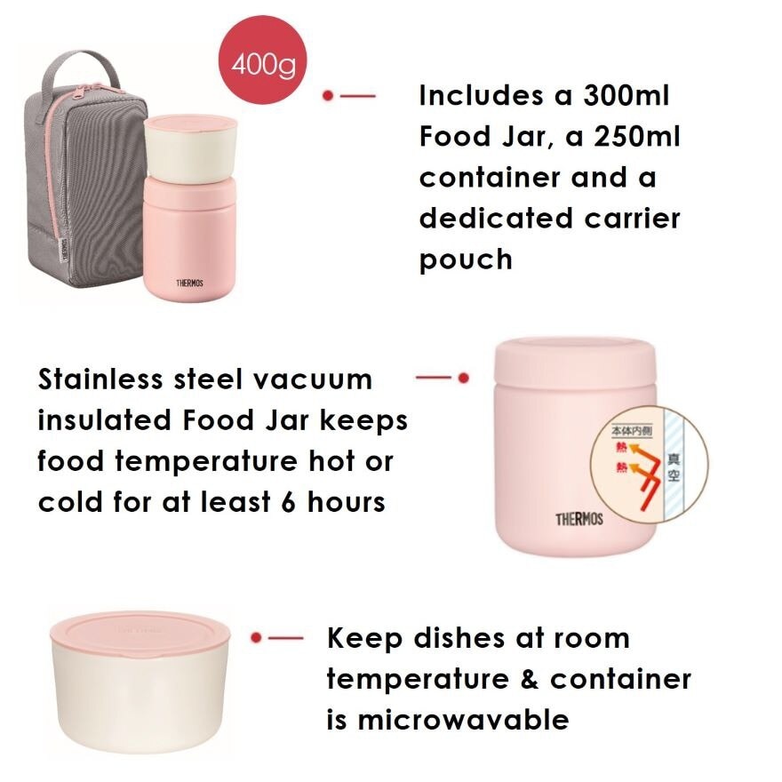 JBY-551 Lunch Set consists Food Jar 300ml + Microwave-Safe Container 250ml + Carrier Bag Pink-Gray 1s