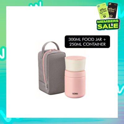 THERMOS JBY-551 Lunch Set consists Food Jar 300ml + Microwave-Safe Container 250ml + Carrier Bag Pink-Gray 1s