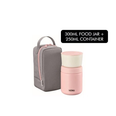 THERMOS JBY-551 Lunch Set consists Food Jar 300ml + Microwave-Safe Container 250ml + Carrier Bag Pink-Gray 1s