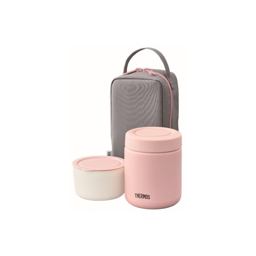 JBY-551 Lunch Set consists Food Jar 300ml + Microwave-Safe Container 250ml + Carrier Bag Pink-Gray 1s