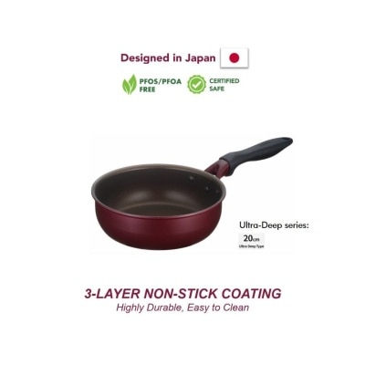 THERMOS KFH-020D 20cm Ultra-Deep Non-Stick Frying Pan (Durable PTFE Non-Stick Coating; PFOS/PFOA-Free + SGS approved) 2.1L