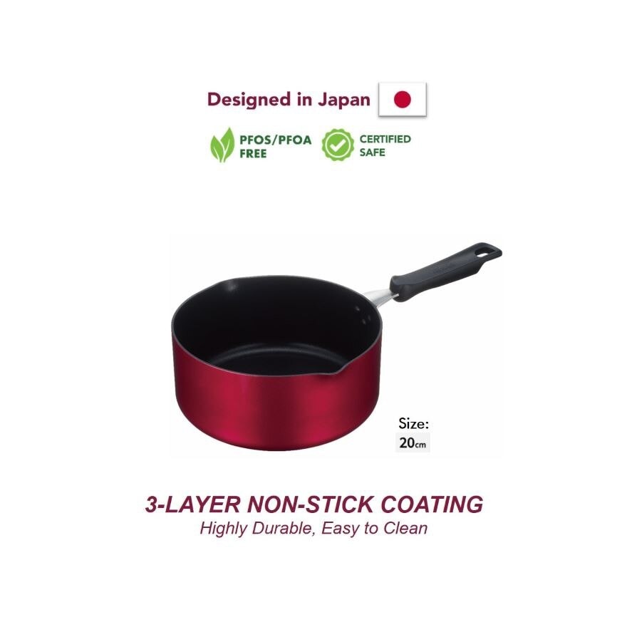 KNA-020S 20cm Non-Stick Cooking Pot with Double Pouring Mouths (durable PTFE Non-Stick Coating; PFOS/PFOA-free and SGS approved) 2.7L