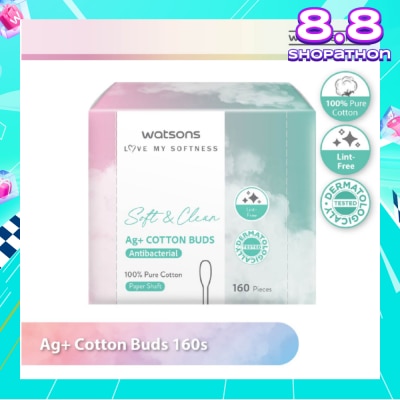 WATSONS Ag+ Cotton Buds Antibacterial (100% Pure Cotton) 160s
