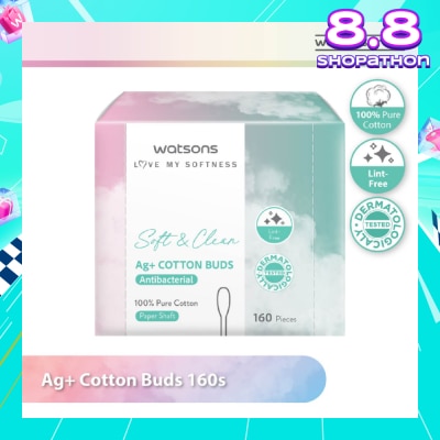 WATSONS Ag+ Cotton Buds Antibacterial (100% Pure Cotton) 160s
