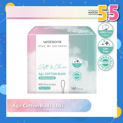 WATSONS Ag+ Cotton Buds Antibacterial (100% Pure Cotton) 160s